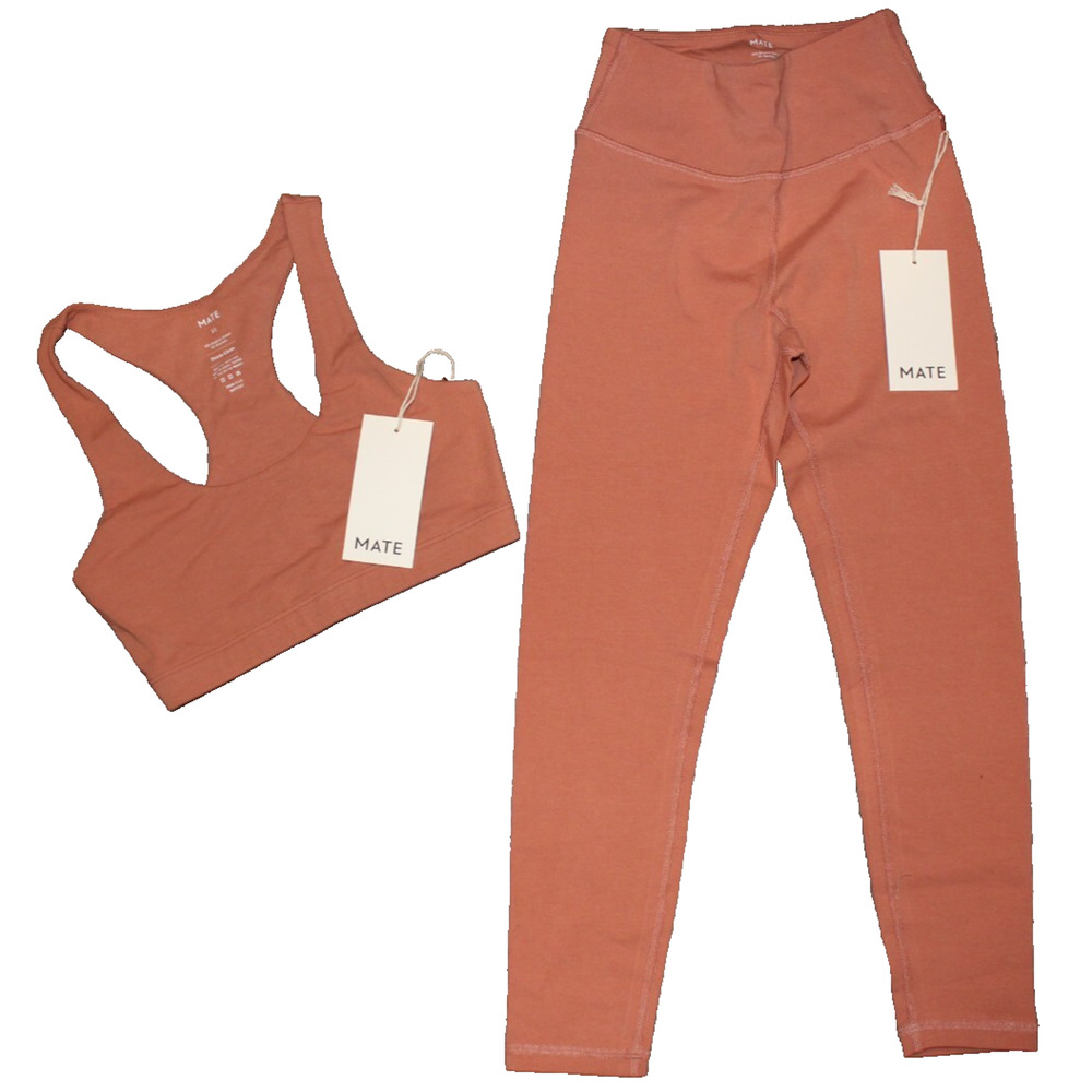 Mate the Label Women Organic Sports Racerback Bra Leggings 2 Pc Set XS‎ ROSE